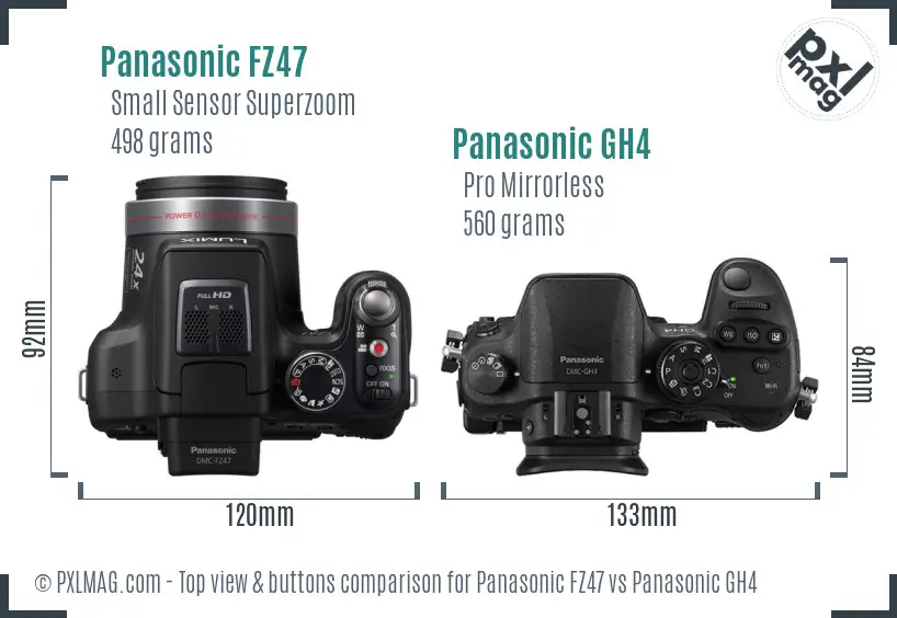 Panasonic FZ47 vs Panasonic GH4 top view buttons comparison