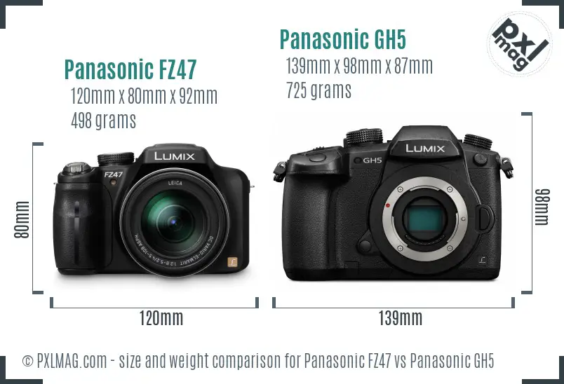 Panasonic FZ47 vs Panasonic GH5 size comparison