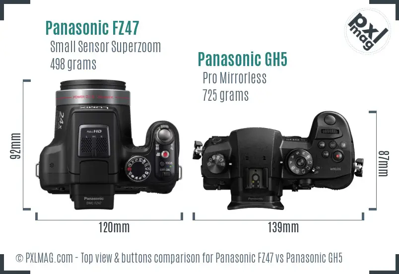 Panasonic FZ47 vs Panasonic GH5 top view buttons comparison