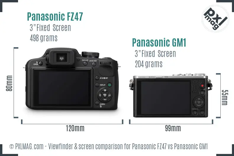 Panasonic FZ47 vs Panasonic GM1 Screen and Viewfinder comparison