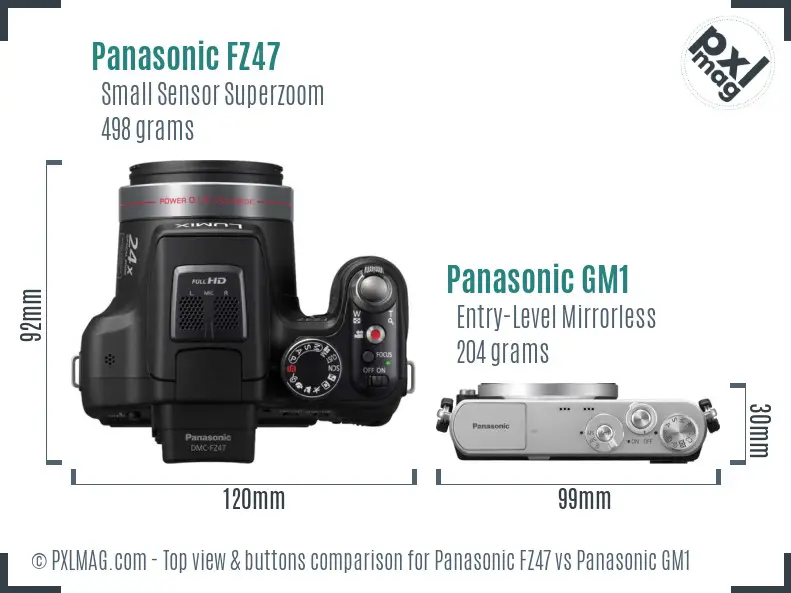 Panasonic FZ47 vs Panasonic GM1 top view buttons comparison