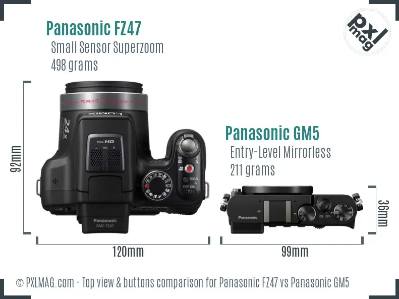 Panasonic FZ47 vs Panasonic GM5 top view buttons comparison