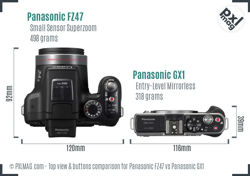Panasonic FZ47 vs Panasonic GX1 top view buttons comparison