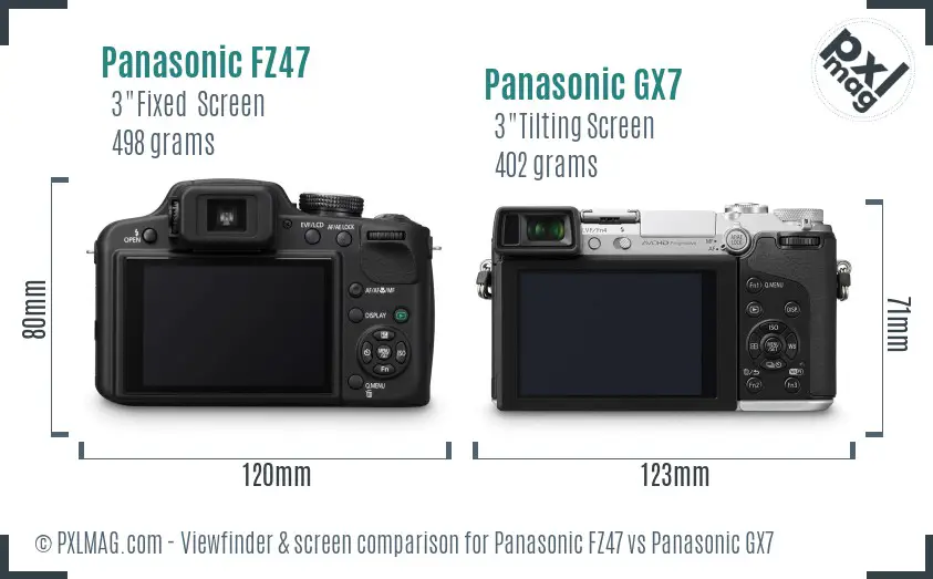 Panasonic FZ47 vs Panasonic GX7 Screen and Viewfinder comparison