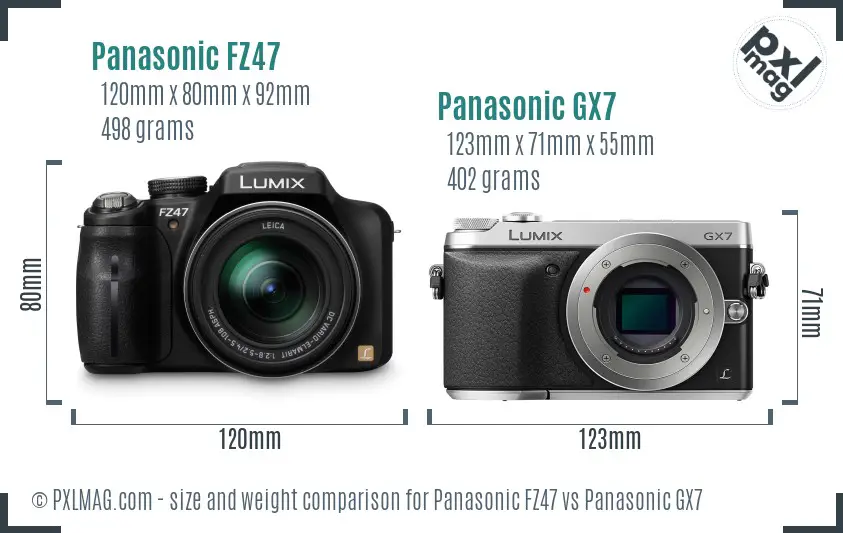 Panasonic FZ47 vs Panasonic GX7 size comparison