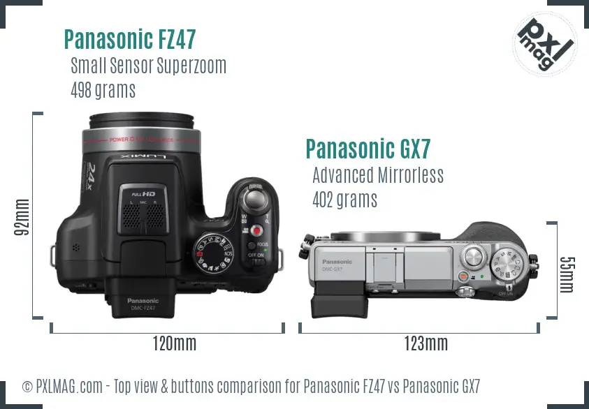 Panasonic FZ47 vs Panasonic GX7 top view buttons comparison