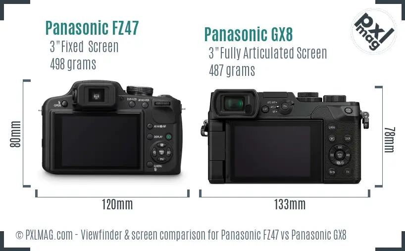 Panasonic FZ47 vs Panasonic GX8 Screen and Viewfinder comparison