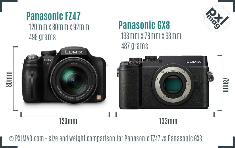Panasonic FZ47 vs Panasonic GX8 size comparison