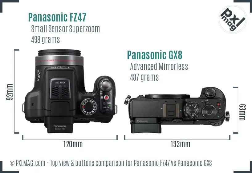 Panasonic FZ47 vs Panasonic GX8 top view buttons comparison