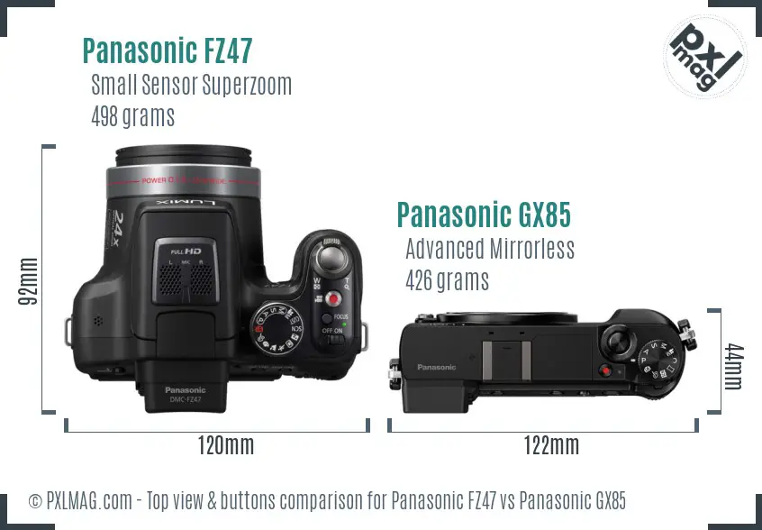 Panasonic FZ47 vs Panasonic GX85 top view buttons comparison