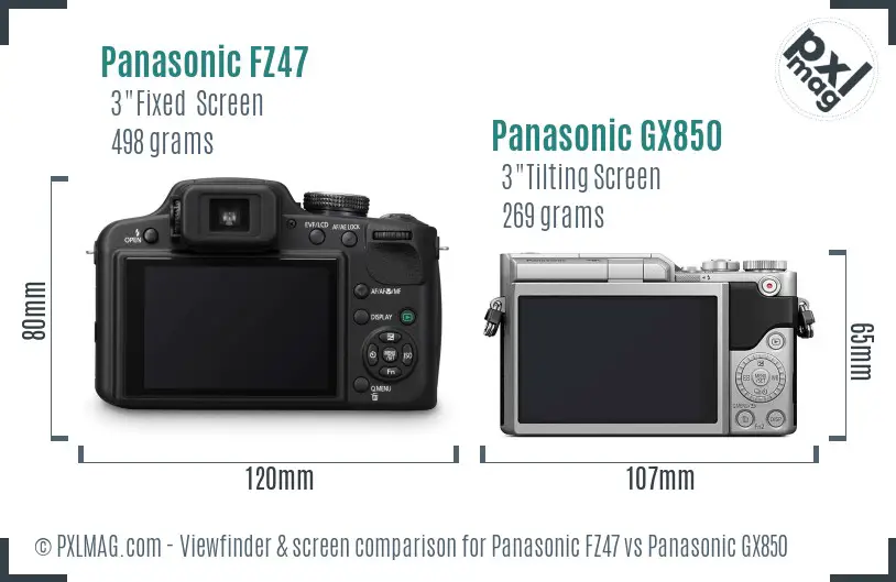 Panasonic FZ47 vs Panasonic GX850 Screen and Viewfinder comparison