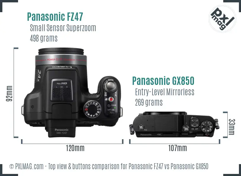 Panasonic FZ47 vs Panasonic GX850 top view buttons comparison
