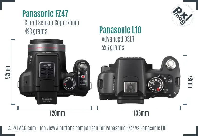Panasonic FZ47 vs Panasonic L10 top view buttons comparison