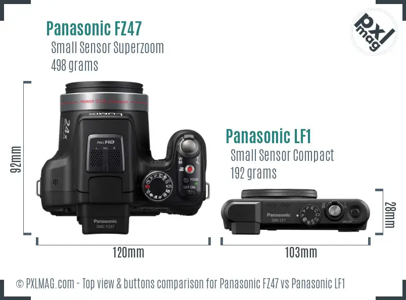 Panasonic FZ47 vs Panasonic LF1 top view buttons comparison