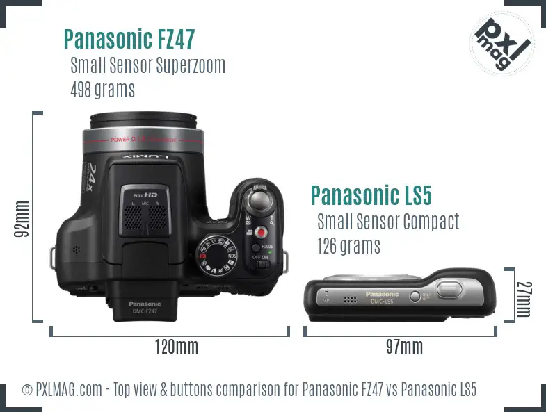 Panasonic FZ47 vs Panasonic LS5 top view buttons comparison