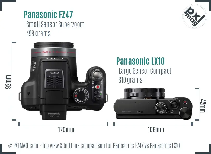 Panasonic FZ47 vs Panasonic LX10 top view buttons comparison