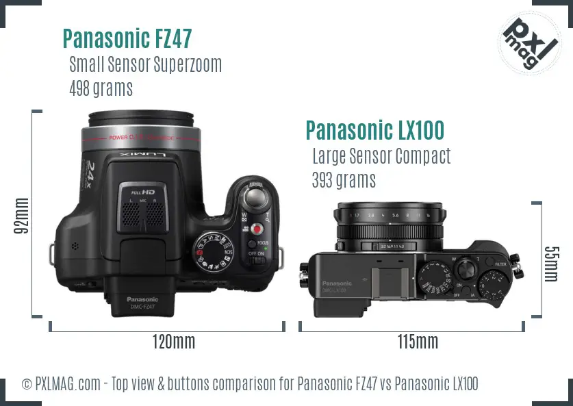 Panasonic FZ47 vs Panasonic LX100 top view buttons comparison