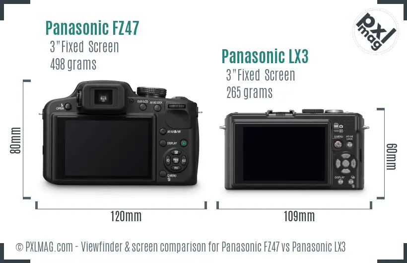 Panasonic FZ47 vs Panasonic LX3 Screen and Viewfinder comparison