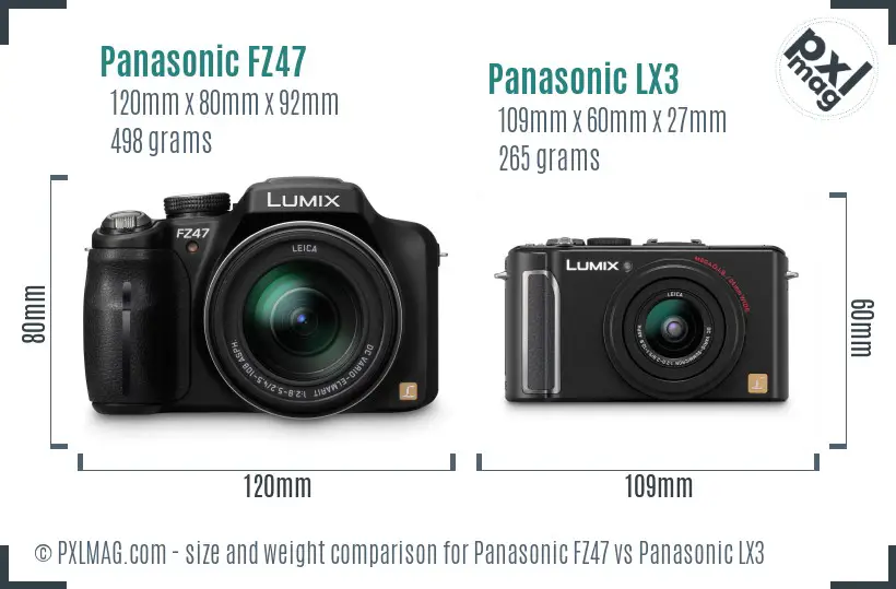 Panasonic FZ47 vs Panasonic LX3 size comparison