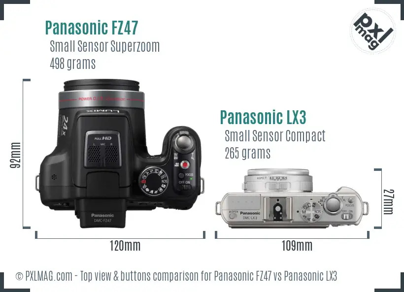 Panasonic FZ47 vs Panasonic LX3 top view buttons comparison