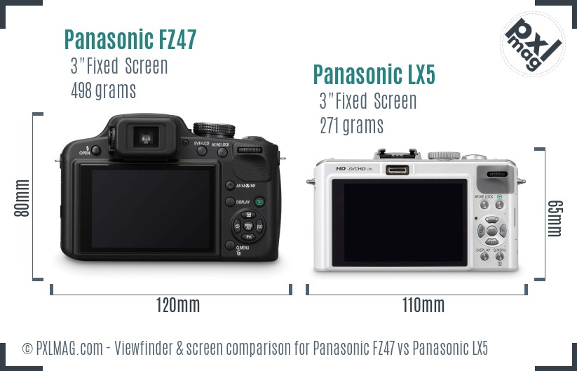 Panasonic FZ47 vs Panasonic LX5 Screen and Viewfinder comparison