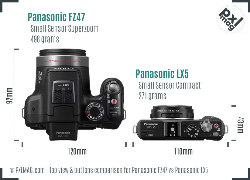 Panasonic FZ47 vs Panasonic LX5 top view buttons comparison