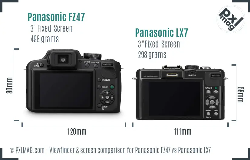 Panasonic FZ47 vs Panasonic LX7 Screen and Viewfinder comparison