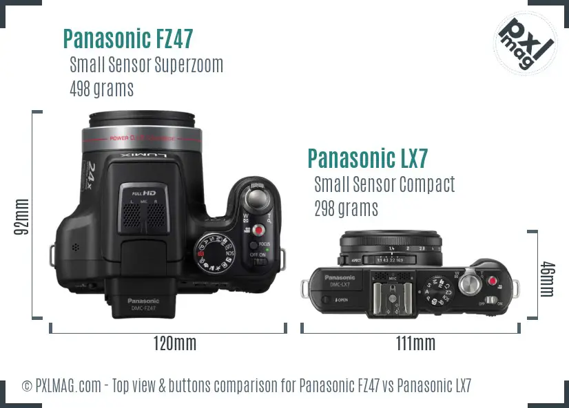 Panasonic FZ47 vs Panasonic LX7 top view buttons comparison