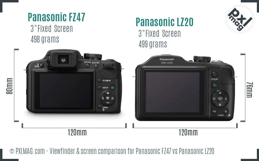 Panasonic FZ47 vs Panasonic LZ20 Screen and Viewfinder comparison