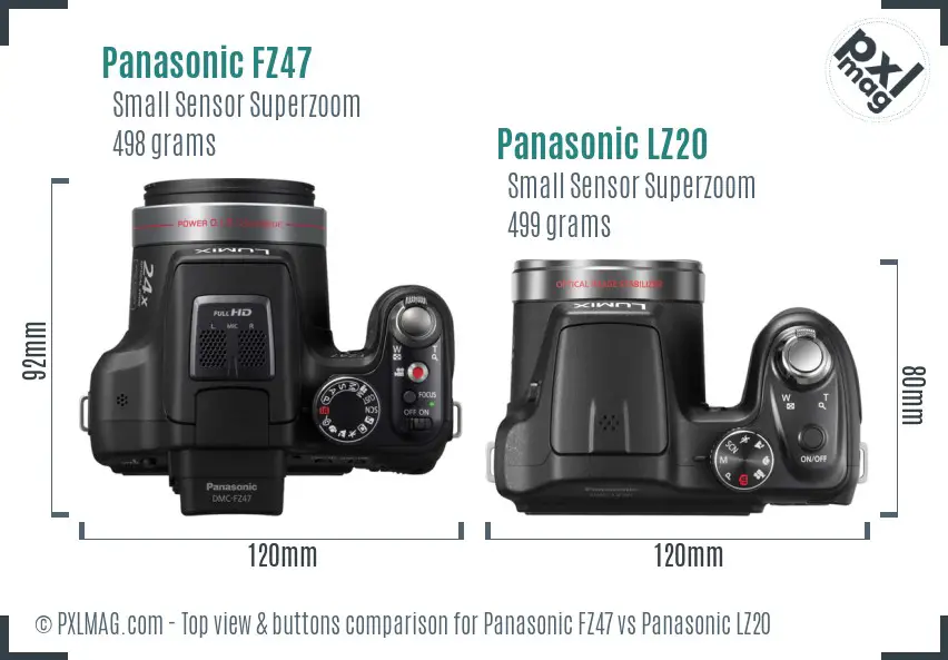 Panasonic FZ47 vs Panasonic LZ20 top view buttons comparison