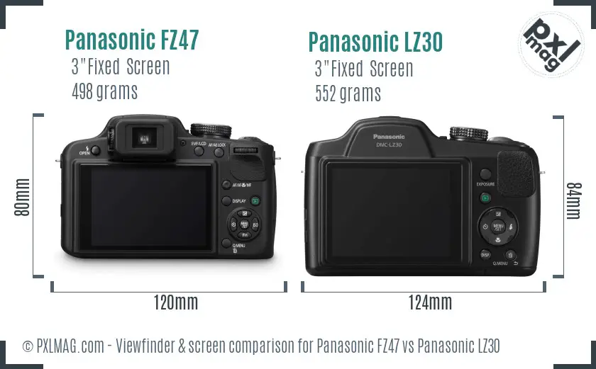 Panasonic FZ47 vs Panasonic LZ30 Screen and Viewfinder comparison