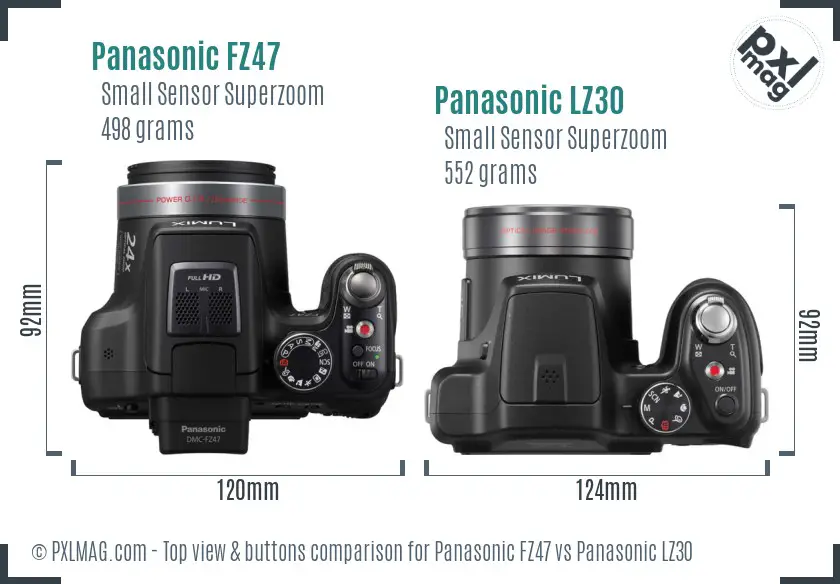 Panasonic FZ47 vs Panasonic LZ30 top view buttons comparison