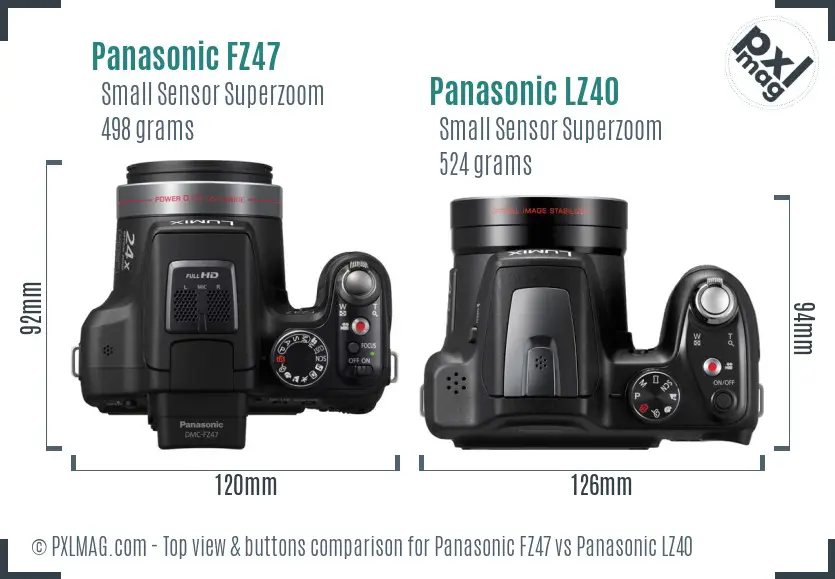 Panasonic FZ47 vs Panasonic LZ40 top view buttons comparison