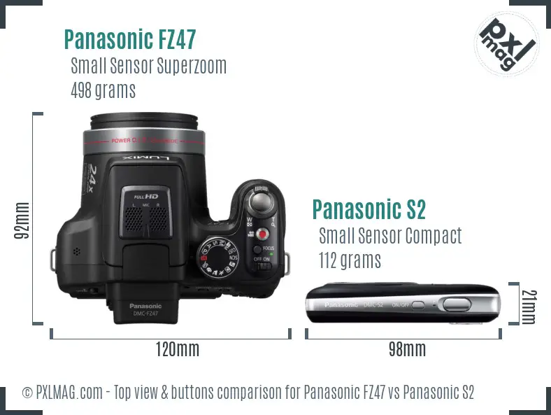 Panasonic FZ47 vs Panasonic S2 top view buttons comparison