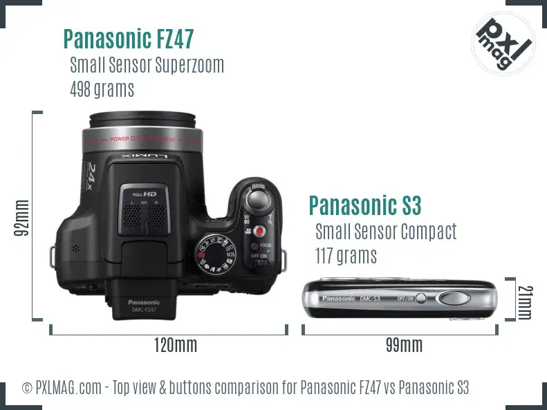 Panasonic FZ47 vs Panasonic S3 top view buttons comparison