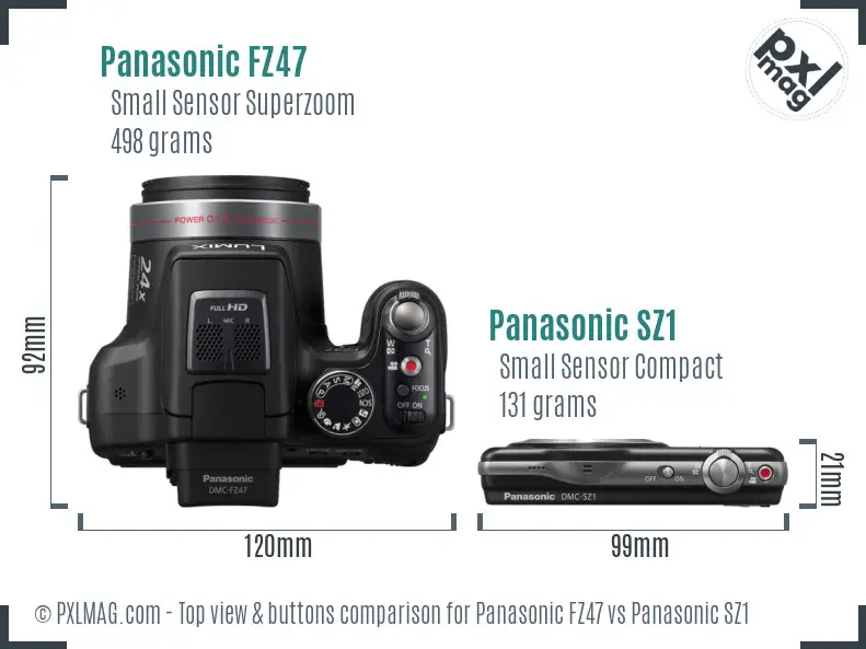 Panasonic FZ47 vs Panasonic SZ1 top view buttons comparison
