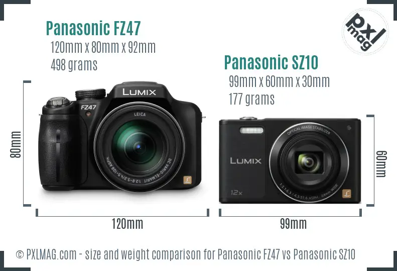 Panasonic FZ47 vs Panasonic SZ10 size comparison