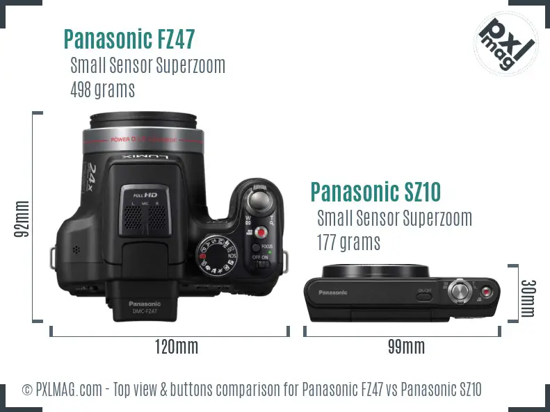 Panasonic FZ47 vs Panasonic SZ10 top view buttons comparison