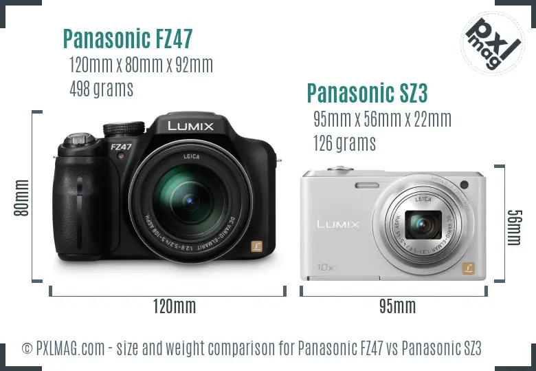 Panasonic FZ47 vs Panasonic SZ3 size comparison
