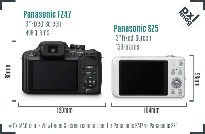 Panasonic FZ47 vs Panasonic SZ5 Screen and Viewfinder comparison