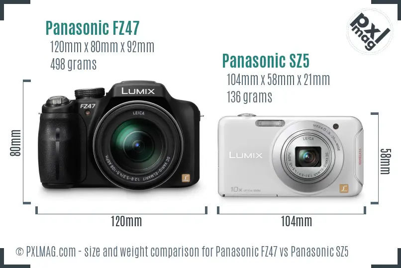 Panasonic FZ47 vs Panasonic SZ5 size comparison