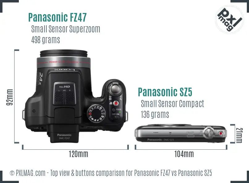 Panasonic FZ47 vs Panasonic SZ5 top view buttons comparison