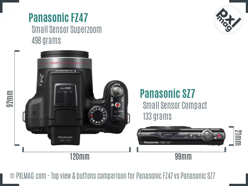Panasonic FZ47 vs Panasonic SZ7 top view buttons comparison