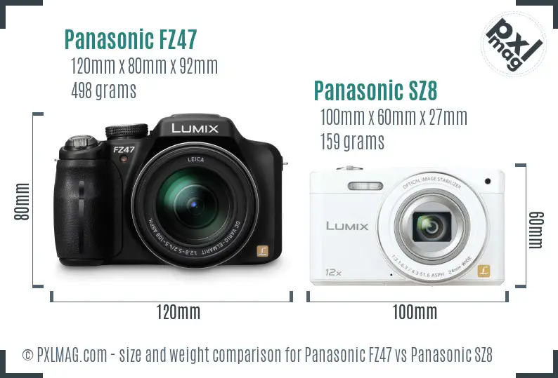 Panasonic FZ47 vs Panasonic SZ8 size comparison