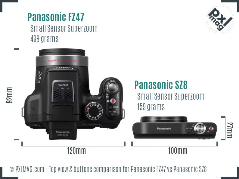Panasonic FZ47 vs Panasonic SZ8 top view buttons comparison