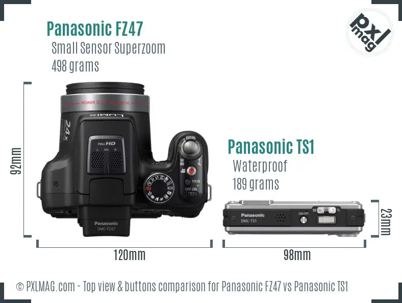 Panasonic FZ47 vs Panasonic TS1 top view buttons comparison
