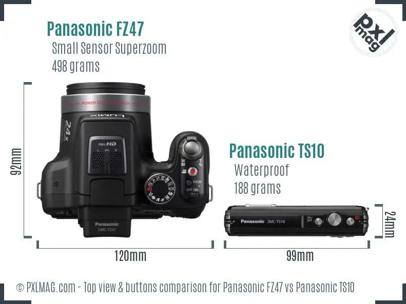 Panasonic FZ47 vs Panasonic TS10 top view buttons comparison