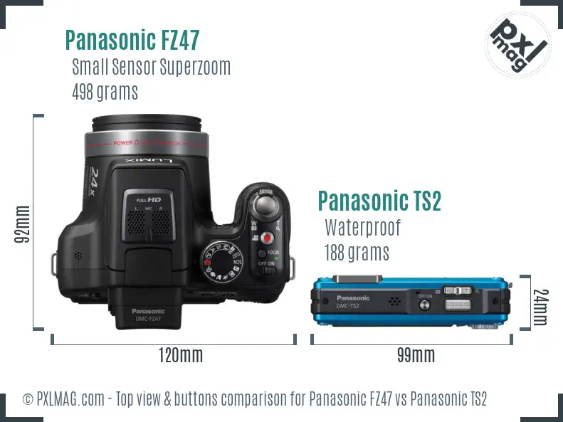 Panasonic FZ47 vs Panasonic TS2 top view buttons comparison