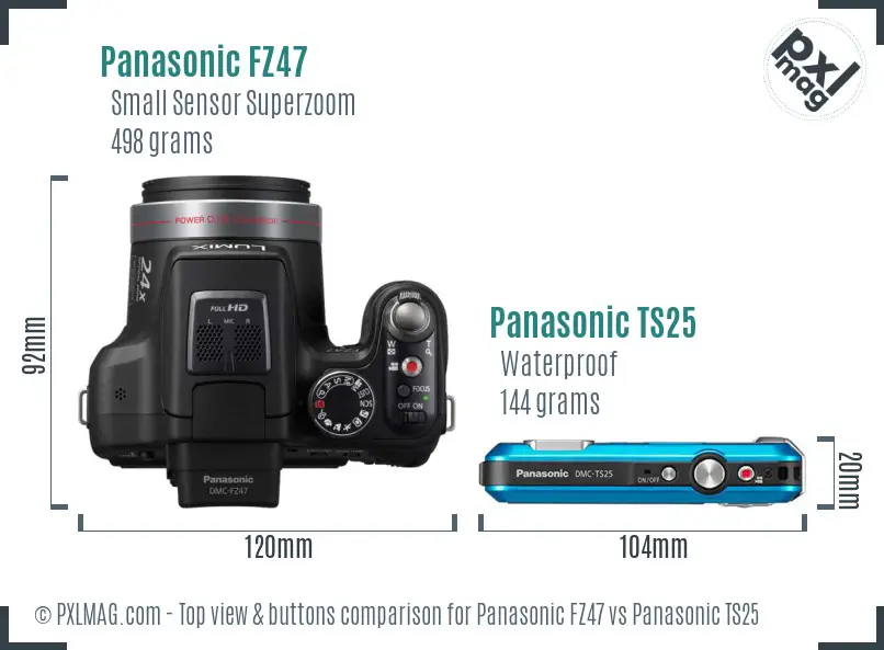 Panasonic FZ47 vs Panasonic TS25 top view buttons comparison