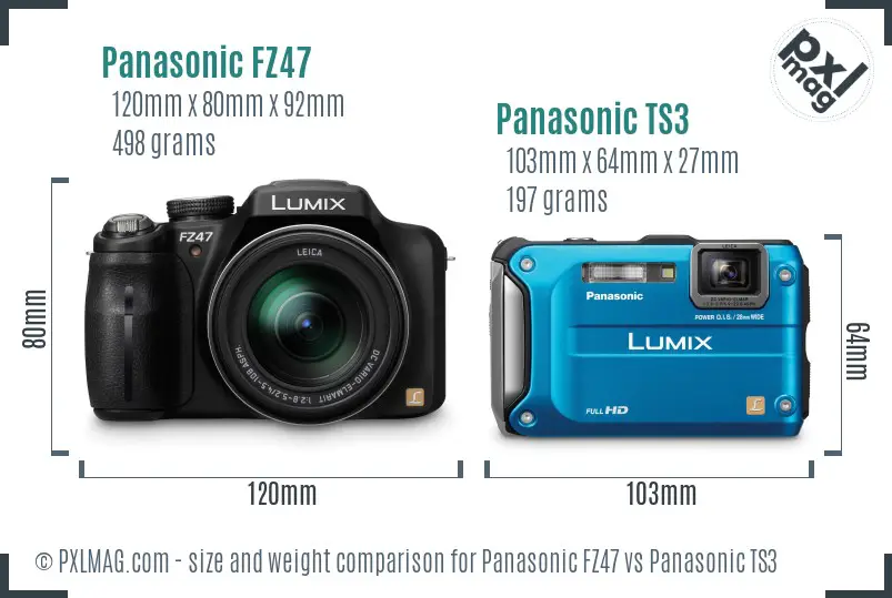 Panasonic FZ47 vs Panasonic TS3 size comparison